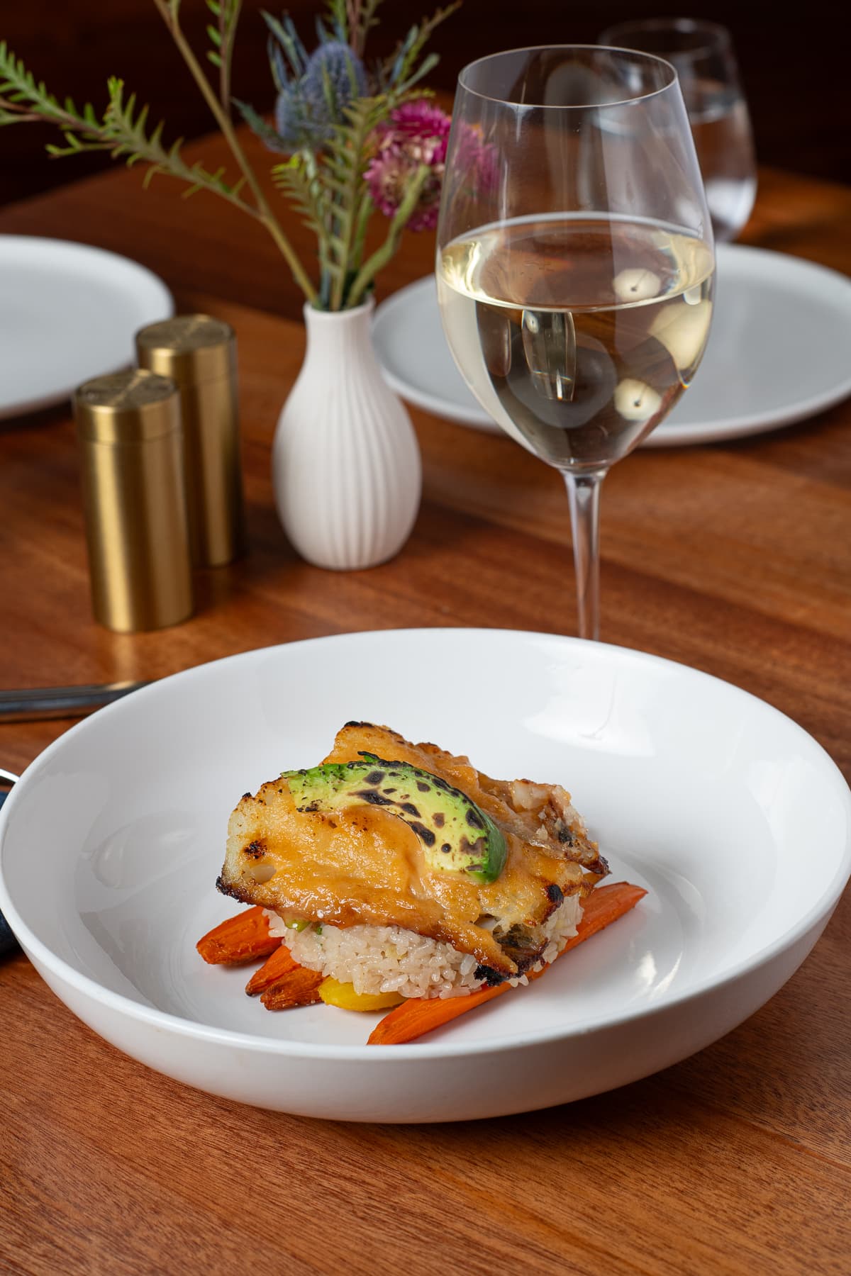 Miso glazed cod with ginger rice and carrots