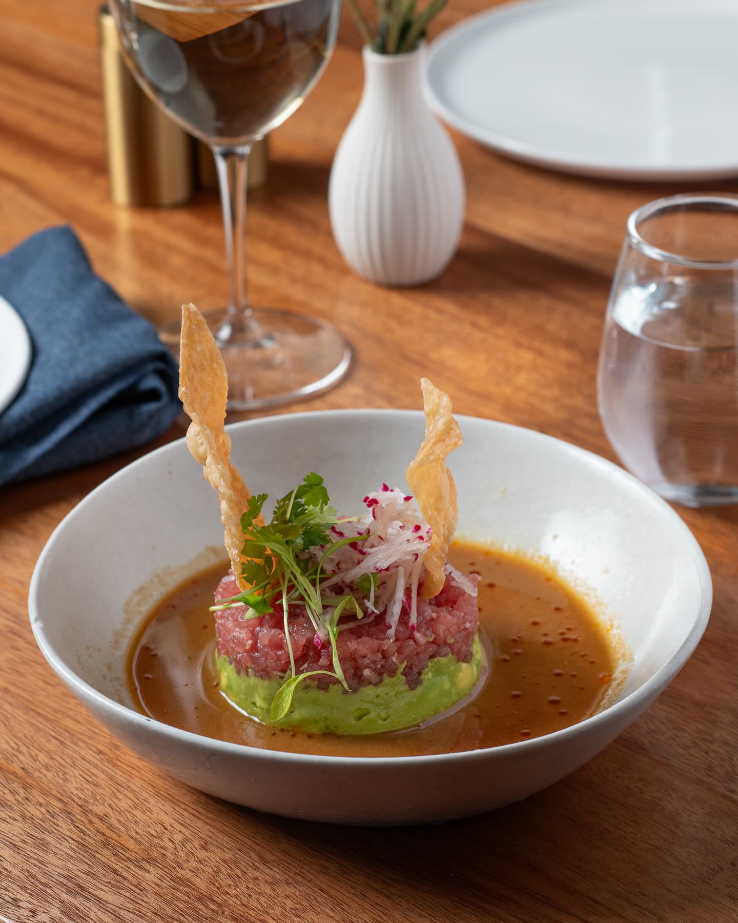 Yellowfin tuna tartare with avocado and wonton crisps