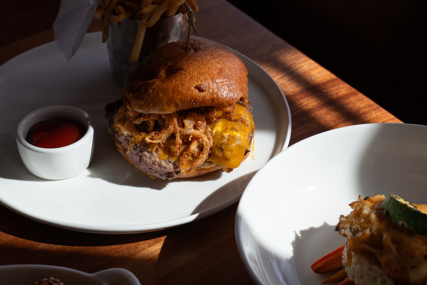 Tavern cheddar burger with pommes frites